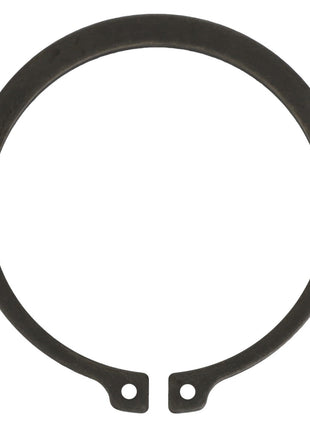 The AGCO Ring - AL5016620 is a black circlip featuring two small holes at the open ends, typically employed as a retaining ring in mechanical assemblies. Currently, there is no additional product description information available.