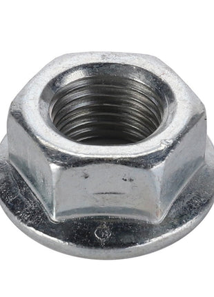 A close-up view of the AGCO | HEX FLANGE NUT - AG518511 by AGCO showcases its precise design with internal threading, though the product description lacks sufficient information to identify relevant SEO keywords.