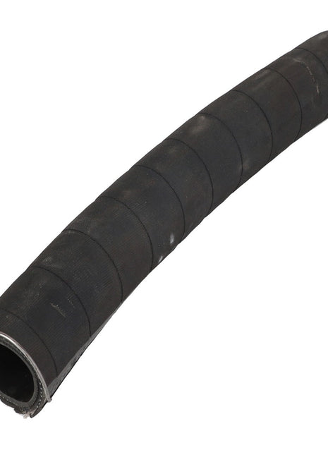 The AGCO SUCTION HOSE - AG513894 is a robust black industrial hose with a ribbed texture, slightly curved and opened at both ends, providing reliable performance for various applications.