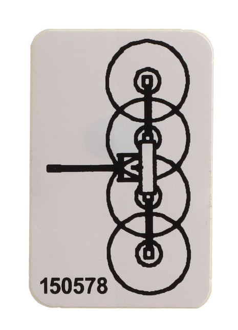 A white card featuring a black line drawing of gears and wheels in a linear arrangement, printed with the number "150578" at the bottom. This item is known as the AGCO Decal - Fel150578 from the brand AGCO. No current product description available.