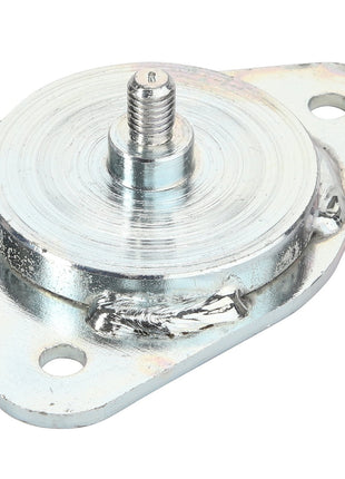 The AGCO Lever - Acp0335780 is a metallic vibration isolator featuring a threaded stud on top and a rounded triangular base with two mounting holes. No product description available.