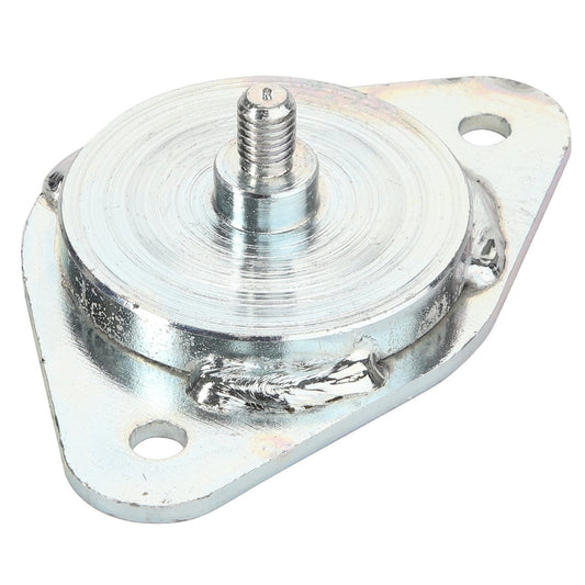 The AGCO Lever - Acp0335780 is a metallic vibration isolator featuring a threaded stud on top and a rounded triangular base with two mounting holes. No product description available.