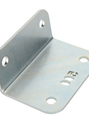 Introducing the AGCO | Bracket - Acw1792130, a durable metal L-bracket with three holes on one side and two holes on the perpendicular side, perfect for structural support and precise mounting. Brought to you by AGCO, a trusted name in quality hardware.