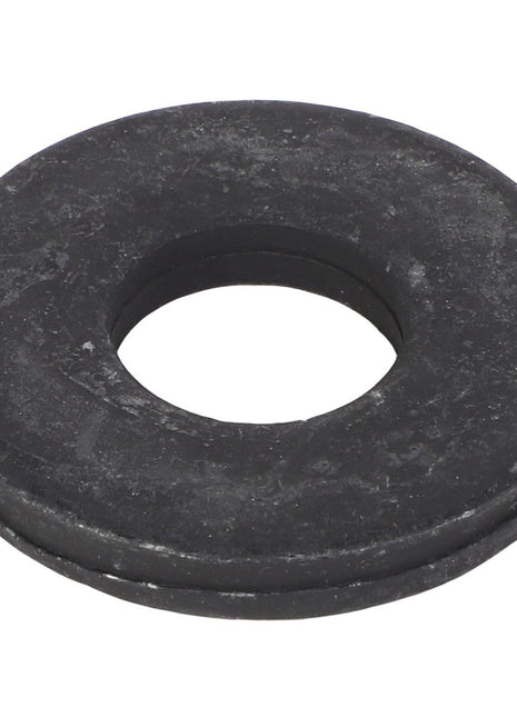 The AGCO FLAT WASHER - AG521690 is a round, flat black rubber washer featuring a central hole, displayed against a white background. Currently, no additional product description information is available.