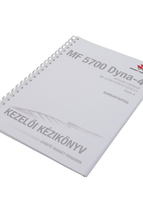 A spiral-bound manual labeled "AGCO | Operator'S Manual - Act004571B" for Massey Ferguson MF 5700 Dyna-4 series tractors. The cover is white with grey and red text.