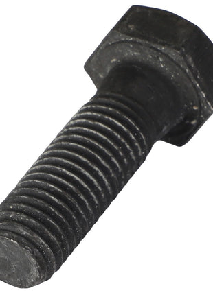 A close-up of the AGCO | Hexagonal Head Bolt - 3010025X1, featuring a sturdy black finish and threaded shank, set against a pristine white background.
