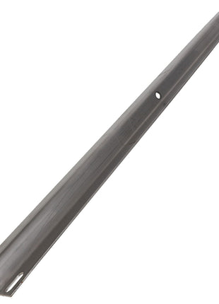 Product Description: The AGCO HOLDER - AG133647 is a long, thin, metallic bar featuring a central hole and small slots at both ends. It appears to serve as a structural component or mounting bracket, though its exact use is unspecified.