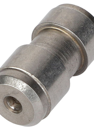 A metal cylindrical component with a central hole, viewed from an angle. This product is the AGCO POPPET - AG723972 manufactured by AGCO.