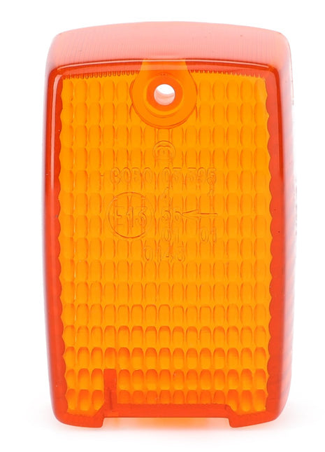 Introducing the AGCO | LENS - AG714377, a rectangular amber motorcycle turn signal lens featuring a textured surface and a central mounting hole at the top. Now ready to be the highlight of your ride, despite no current product description information being available.