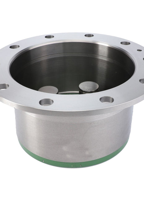 Introducing the AGCO Planetary Carrier - F835300020370, a cylindrical metal component made from high-grade steel. Featuring several strategically placed holes around the rim, it is designed for use in industrial applications or machinery. Crafted with engineering precision by AGCO, this product ensures optimal performance and durability.