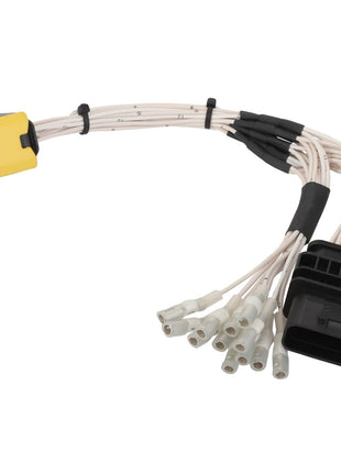 Product: AGCO | Harness - Act0025540 by AGCO, featuring multiple white wires, connectors at both ends, and black and yellow protective housings. No current product description available.