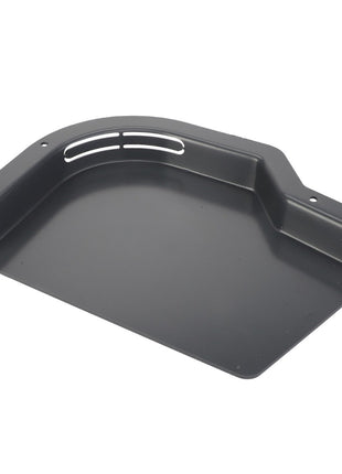 The AGCO | Panel - Acp0673140 by AGCO is a black metal tray featuring a raised edge and vent openings on one side, specifically designed for use with certain equipment or in industrial settings. No current product description available.