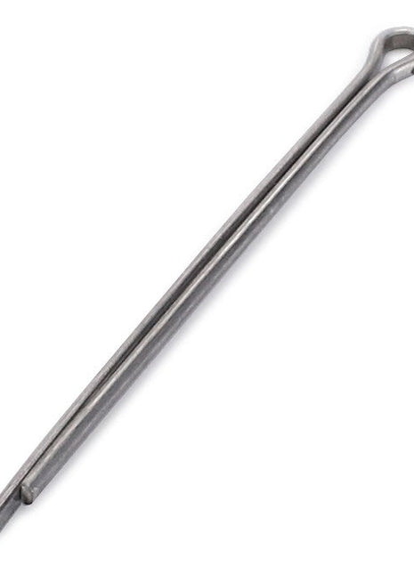 The AGCO Split Pin (LA10795301) is a metal cotter pin that features one rounded end and two prongs on the other end.