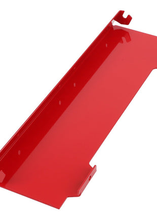 Introducing the AGCO Cover Plate - Acp0294330: A sleek, red, rectangular metal shelf featuring hooks on both the top and bottom edges for easy mounting.