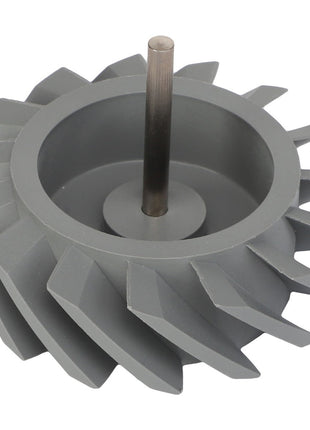 A gray turbine impeller with sharp blades and a central metal shaft from AGCO, specifically the TURBINE - AG709345. No further product description information is available.
