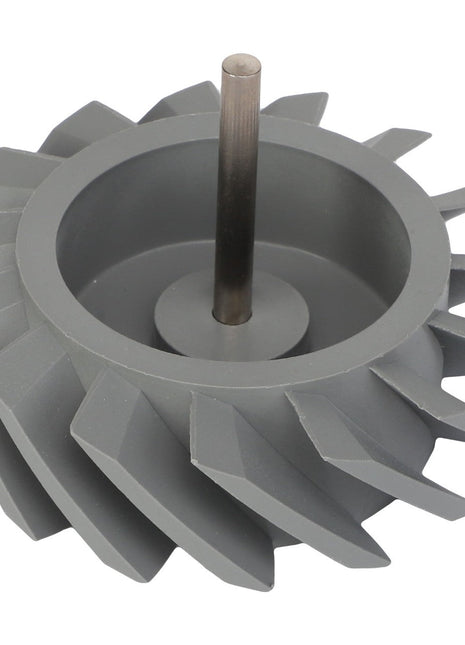 A gray turbine impeller with sharp blades and a central metal shaft from AGCO, specifically the TURBINE - AG709345. No further product description information is available.