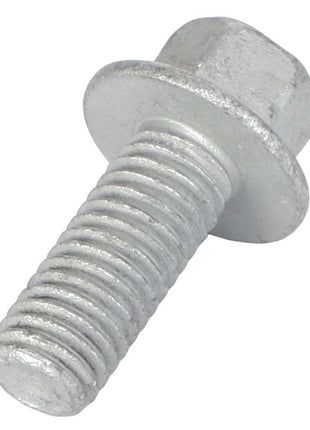 The AGCO Hexagon Flange Bolt - Acw1041210 is a silver screw with a hexagonal head, featuring both a threaded shaft and an integrated washer.