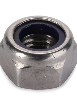 An aerial perspective of the AGCO | HEX NUT - E105165, a stainless steel hex lock nut with a nylon insert, from the renowned brand AGCO.