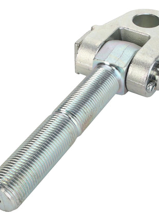 The AGCO TIE ROD - AG627110 is a durable metal clevis pin from AGCO, featuring a threaded shaft and a drilled hole at the top, perfect for secure connections.