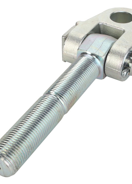 The AGCO TIE ROD - AG627110 is a durable metal clevis pin from AGCO, featuring a threaded shaft and a drilled hole at the top, perfect for secure connections.
