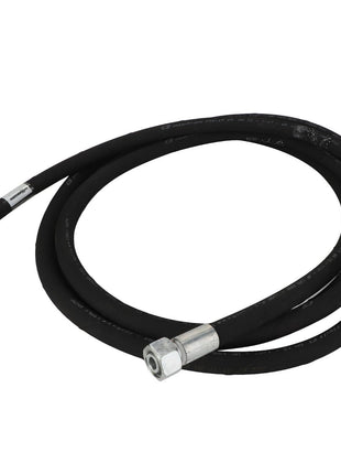 A coiled AGCO hydraulic hose, model ACP0532840, in black, equipped with durable metal fittings on both ends.