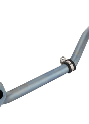 Introducing the AGCO Coolant Line - Acp0358520. This metal automotive part, branded by AGCO, comes with a flange on one end and a curved pipe on the other, featuring a single black rubber ring.