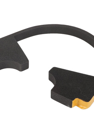 The AGCO | Foam - Acw071789A is a black plastic clip designed in the shape of a horseshoe, featuring rectangular ends. One end is partially covered in yellow wrapping. Further product description information is currently unavailable.