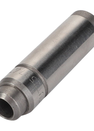 A cylindrical metal component, known as the AGCO | VALVE GUIDE - F148200210250 by AGCO, features a hollow interior and engravings near one end. For additional details before ordering, please contact our Support Team for assistance.
