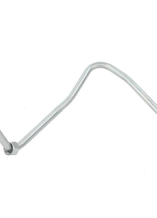 The AGCO Tube - Acx2983680 is a curved metal pipe with threaded connectors at both ends, likely used for fluid or gas transport in a mechanical system.