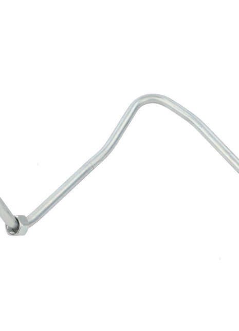 The AGCO Tube - Acx2983680 is a curved metal pipe with threaded connectors at both ends, likely used for fluid or gas transport in a mechanical system.