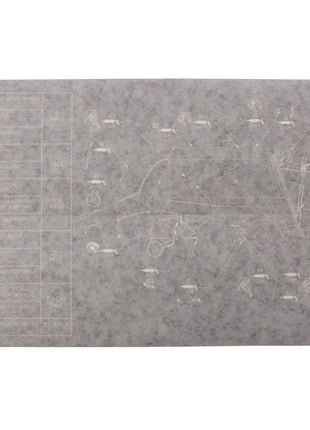 A technical aircraft maintenance diagram featuring a labeled grid and descriptions on the left, detailing maintenance tasks and schedules, includes the schematic of the aircraft on the right. Notably, information about some components depicted in this diagram is currently unavailable. One such component is identified as AGCO | Left Hand Decal - Acx2408790 from AGCO.