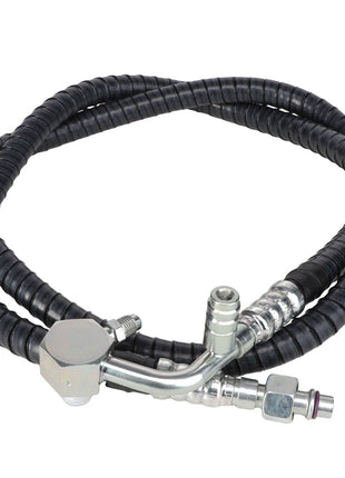 Close-up of the AGCO | Hose - Acp0301140, a coiled hydraulic hose assembly featuring metal fittings at both ends, designed for industrial machinery use.