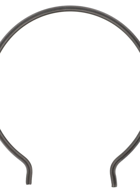 A gray metal circular AGCO RETAINING RING - V30360300 with two protruding ends facing downward against a white background.