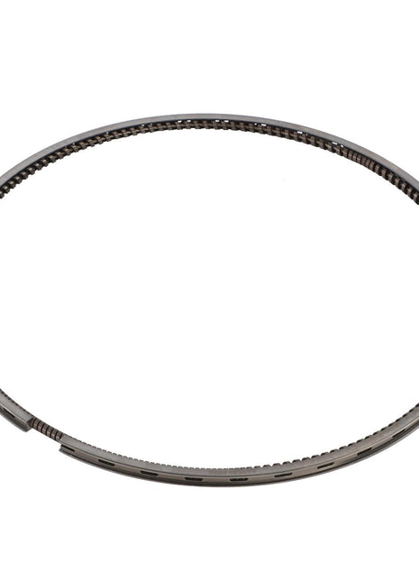 The AGCO | U/Mkme-Chamf.Rg. - Acp0427100 is a metallic piston ring with a segmented edge, designed for use in internal combustion engine cylinders.