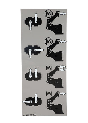 The AGCO Decal, Instructions, Front Linkage - Acw0107290 features detailed diagrams of a four-step process for inserting and securing an object using a spring mechanism. It's ideal for AGCO Parts enthusiasts and those in Agricultural Engineering.