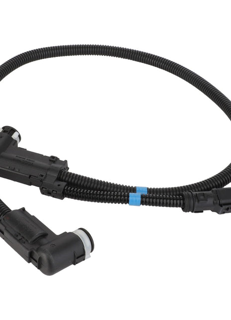 A coiled automotive wiring harness by AGCO, labeled as the Hose - Acw039780A, comes with connectors at each end, is encased in a protective black plastic sheath, and features a distinctive blue clip along the cable.