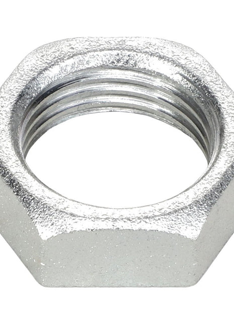 Close-up of a finely crafted AGCO Nut - Acp0294170, showcasing its intricate metallic sheen and precise internal threading.