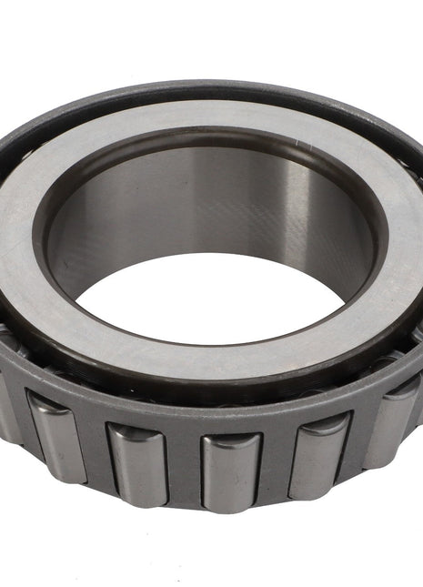 Introducing the AGCO Tapered Roller Bearing Cone - 300974M1, a premium metallic bearing from AGCO featuring an inner and outer ring with cylindrical rollers in between.