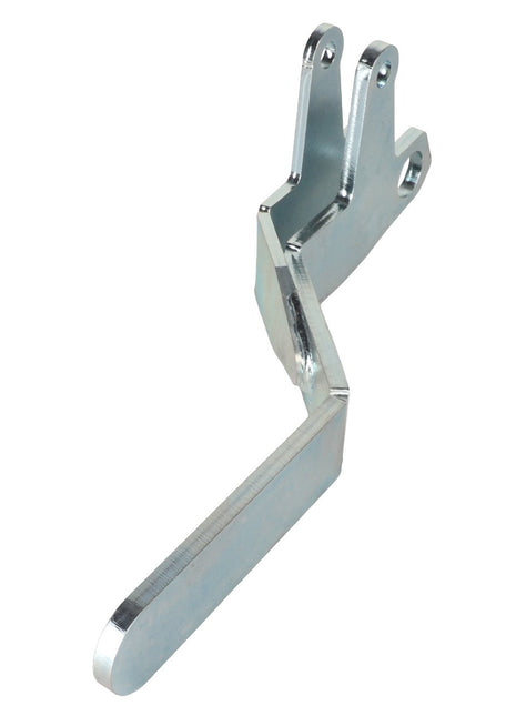 The AGCO LEFT HAND HANDLE - ACP0441900 by AGCO is a metal bracket featuring two mounting points on one end and a long flat arm on the other. It is specifically designed for mechanical support or attachment in machinery or equipment. Currently, there is no detailed product description available.