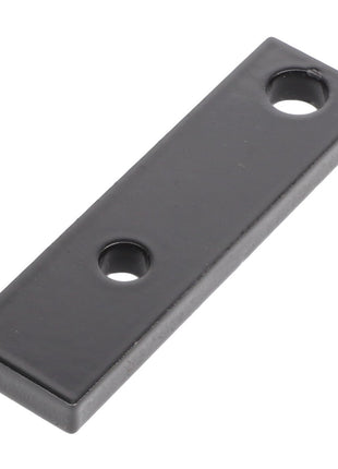 AGCO | SUPPORT - AL5221512: Rectangular black metal plate from AGCO, featuring two centrally positioned circular holes along its length.
