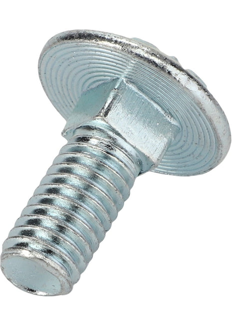 The AGCO FLAT HEAD CAPSCREW - 0903-10-41-00, featuring a washer snugly affixed to its flat head, is meticulously displayed against a pristine white background.