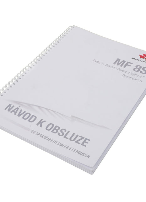 A white spiral-bound manual titled "AGCO | Operator's Manual - Act005931A" featuring "MF 8S" and additional text in Czech on the cover, including the phrase "NÁVOD K OBSLUZE," which translates to "User Manual." This guide serves as a reference for Massey Ferguson equipment under the AGCO brand.