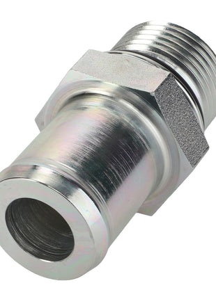 Close-up view of the AGCO Hose Holder - Acx3407260, featuring a metallic threaded pipe fitting with a hexagonal middle section.