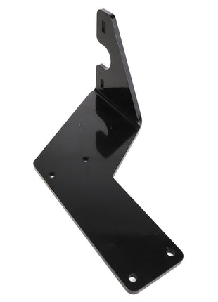 The AGCO | BRACKET - AL10385800 is a black metal bracket featuring a zigzag design and holes for mounting. No further product description is provided.