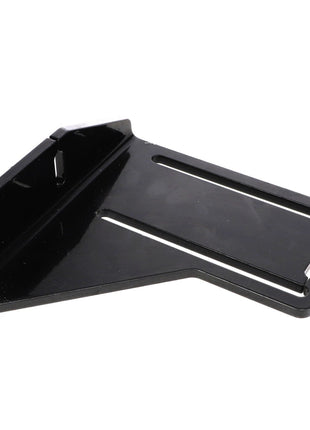 The AGCO | BRACKET - AL10383508 is a black, L-shaped metal bracket featuring slotted openings, likely designed for mounting or holding equipment. Unfortunately, no current product description information is available.