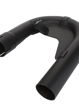 The AGCO | Exhaust Pipe - Acw0555530 is a black metal exhaust pipe with two open ends and a curved design.  

