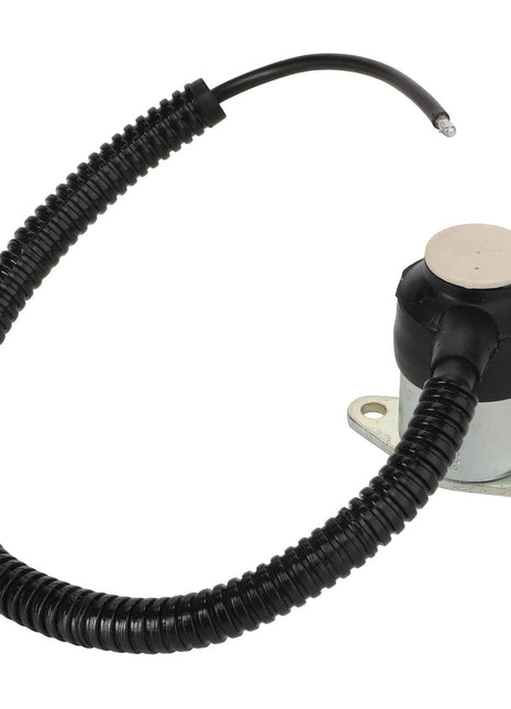 The AGCO | Magnet - F214202710090 is a coiled wired sensor with a metal base and mounting holes, featuring a rubberized cylindrical top. No current product description is available for this product.