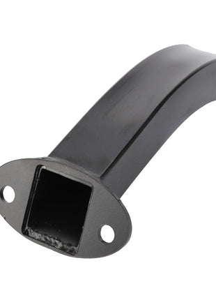 The AGCO Bracket - Acw077429B is a curved black metal bracket featuring a rectangular slot and two circular mounting holes. Currently, there is no additional product description information available.