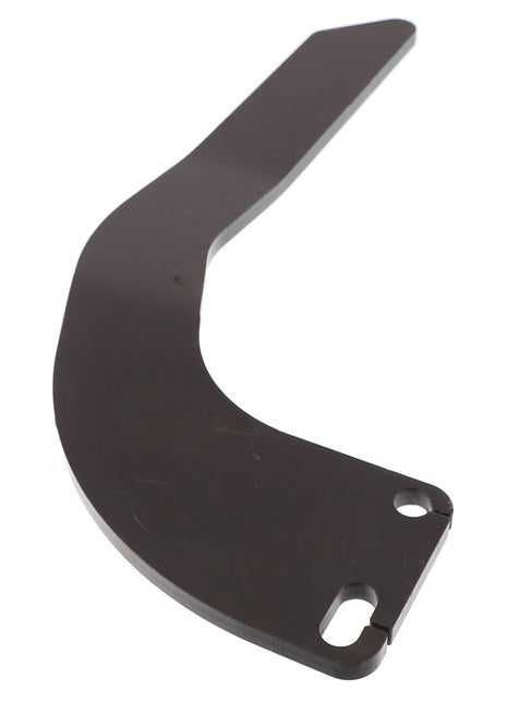 The AGCO Right Hand Cowl - AL10388578 is a black metal bracket featuring a curved shape with two mounting holes on one end. No additional product description information is currently available.