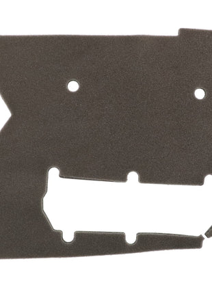 The AGCO Sound Reduction Acw3760960 is a flat, irregularly shaped black foam piece featuring various cutouts and two precisely designed circular holes.